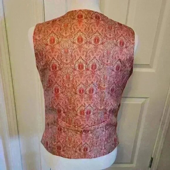 Tapestry Paisley Orange Vest Prom Formal Party Wedding Pockets Mens Size M - Picture 5 of 9